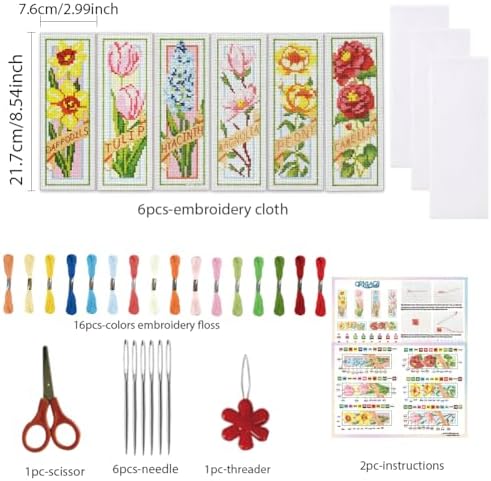 ORIGACH 6 Set Spring Floral Cross Cross Stitch Bookmark Kit for Beginner - Image 2