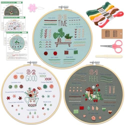KintKita Embroidery Kit for Adults Beginners, 3 Stages to Learn 31 Basic Embroidery Stitches Practice Cross Stitch Kits for Beginners with Embroidery Patterns, Hoop,Threads,Tools by KintKita