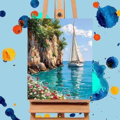 Mrnsiet Sailboat DIY Paint by Numbers for Adults, Coastal Sail Boat Paint by Number for Beginners, DIY Landscape Painting by Number Kits Oil Paint Drawing Canvas Home Decor 16x20 Inch - Image 2