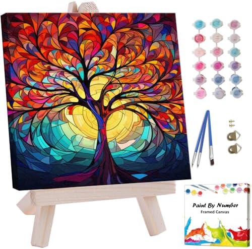 Artunion Framed Paint by Numbers Kit for Adults Beginners & Kids Ages 8-12,Tree of Life Paint by Number with Frame,Acrylic Paint by Numbers Kit on Canvas 10 * 10 Inch Without Easel by ArtunionDriect
