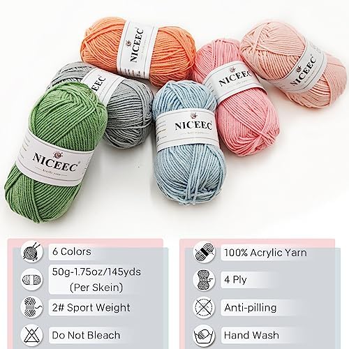 NICEEC 300g Soft Assorted Colors Yarn 100% Acrylic 870yds -Series 10 - Image 4