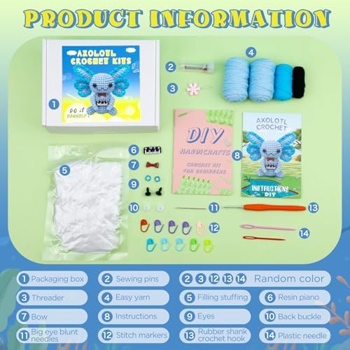 Pnytty Crochet Kit for Beginners, Blue Axolotl Crochet Starters Kit - Image 2