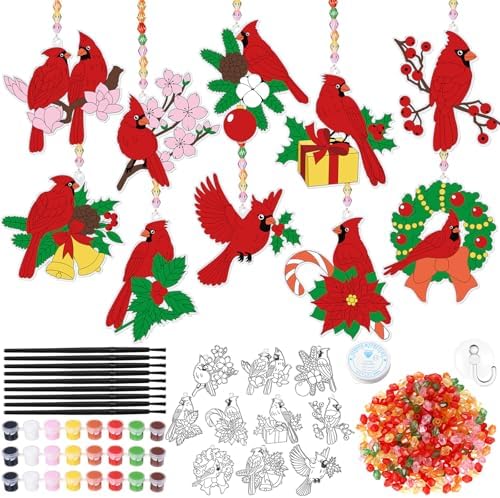 Dunzoom 30 Pack Cardinal Suncatcher Kits DIY Acrylic Red Bird Window Art by Dunzoom