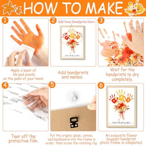 Fall Thanksgiving Flower Bouquet Handprint Art Craft DIY Kit Thanksgiving Day DIY Gifts Fall Thankful Family Handprint Art Keepsake with Wood Frame for Mom Dad Friend Holiday Birthday 12x16 Inch - Image 4