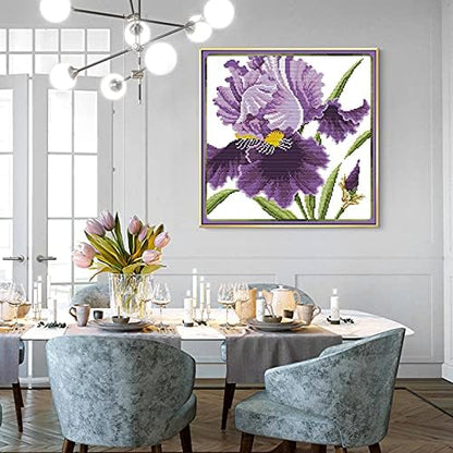 ITSTITCH Stamped Cross Stitch Kits for Beginners Full Range of Crossstitching Preprinted Pattern Kids or Adults, Embroidery Needlepoint Starter 14CT 2 Strands-Purple Blossoms,13''x13'' - Image 2