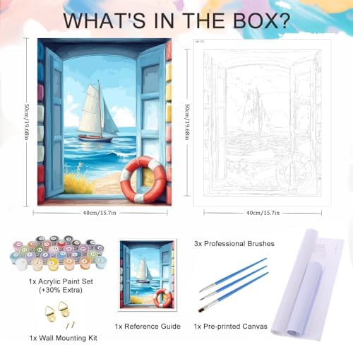Natuyalo Sailing Boat Paint by Numbers Kit for Adult - Sea Scenery Paint by Number Canvas for Adults Frameless, DIY Painting by Numbers for Beginner Perfect for Home Wall Decor Gifts 16x20 inch - Image 5