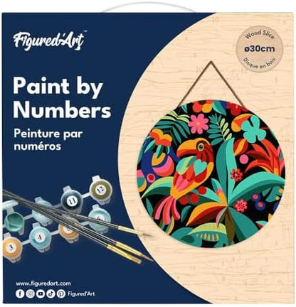 Figured'Art Paint by Numbers Kit for Adults on Wood Slice, 11.8in Diameter - Abstract Toucan - Craft Art Painting DIY Canvas - Image 5
