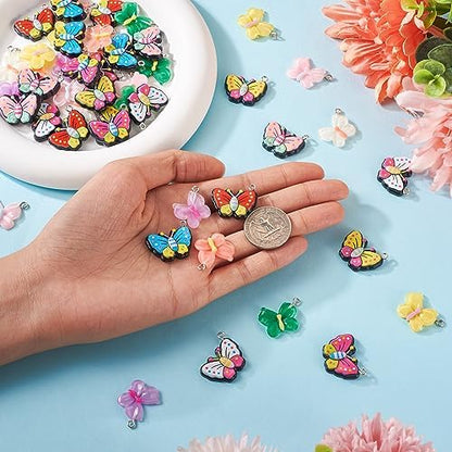 FASHEWELRY 48Pcs Resin Butterfly Charms Mixed Color Butterfly Earring Charms Colorful Insect Wing Bracelet Charm for Jewelry Making Crafts - Image 6