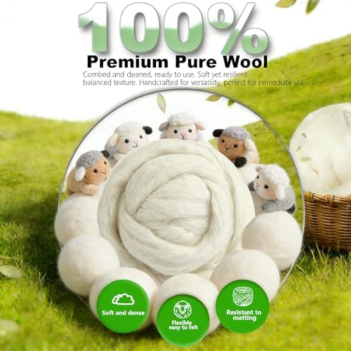 Wool Roving-3.5oz Needle Felting Wool, Soft Multi-Color Wool Fiber, Perfect Felting Wool Pure Wool, Chunky Yarn, for DIY Crafts, NeedleFelting Projects,and Artwork (Coconut Milk) - Image 5