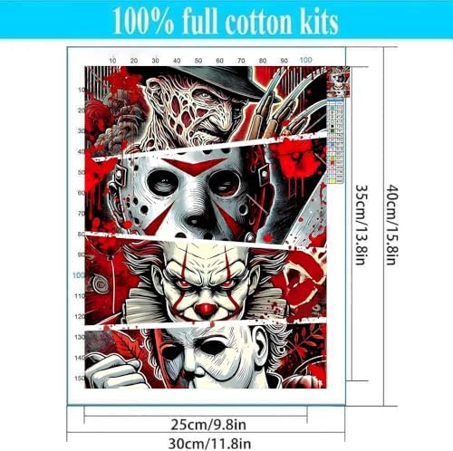 Halloween Stamped Cross Stitch Kits for Beginners Adults - Fear Counted Cross Stitch Kits Needlepoint Cross-Stitch Patterns Dimensions Needlecrafts Embroidery Kits Arts and Crafts 11.8X15.7inch - Image 2