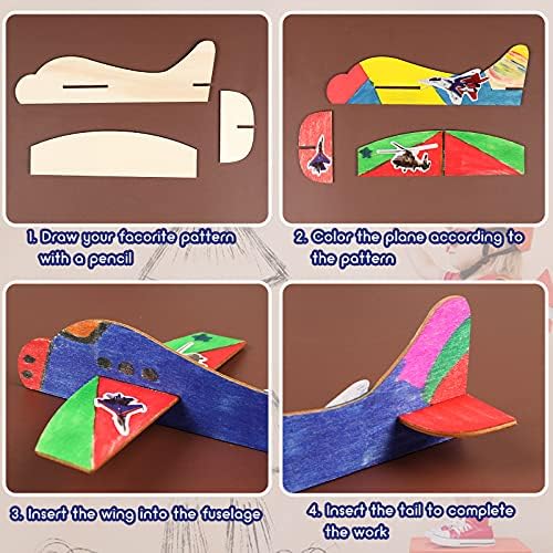 BAPHILE 12 Pack DIY Wood Planes，Mini Airplane Paint and Decorate Wooden Airplane Craft Kits with Decorate Tools for Kids School Craft Decor Projects - Image 3