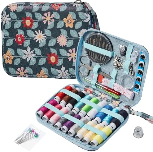 Printing Vines Sewing Project Kits,Travel Portable Sewing Set with Zipper Sewing Case,87 PCS Professional Sewing Supplies Accessory for Adults,Emergency, Home by Bobode