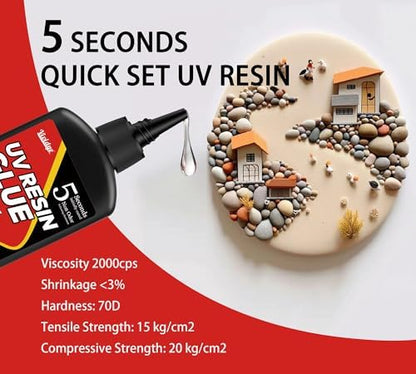 UV Resin Kit with Light - 60g UV Resin with Rechargeable Flashlight, Fast Curing in 5 Seconds, Clear UV Glue for Welding Plastic, Glass Repair, Acrylic - UV Adhesive for Bonding Jewelry, DIY, Crafts - Image 3