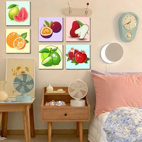 Canrichshop 6 Pack Paint by Numbers Kit for Adults & Kids Ages 4+ Framed-with Wooden Easel,Easy DIY Fruit Oil Painting on Canvas,Acrylic Paint by Number Beginner with Frame for Decor 8x8inch - Image 4