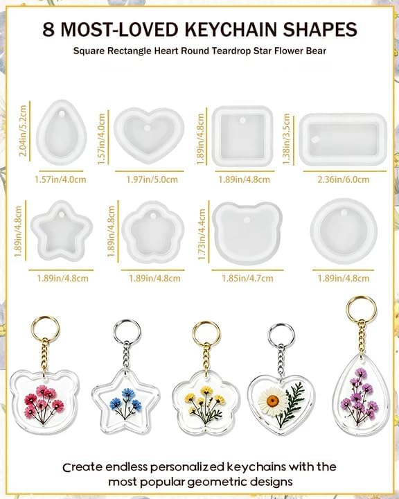 24 Pcs Resin Keychain Molds, 8 Shapes, 8mm Thick Silicone Molds with Holes - Image 2