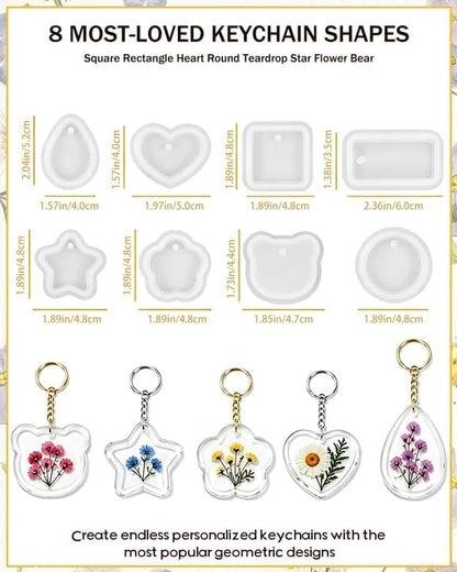 24 Pcs Resin Keychain Molds, 8 Shapes, 8mm Thick Silicone Molds with Holes - Image 2