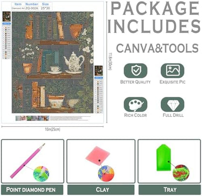sdfkmlcdl Vintage Botanical Book Diamond Art Kits for Adults, Retro Cottagecore Flower Bookshelf Full Drill Diamond Painting Kits for Adults Beginners, Book Lover Gifts, 9.8x11.8 Inch - Image 3