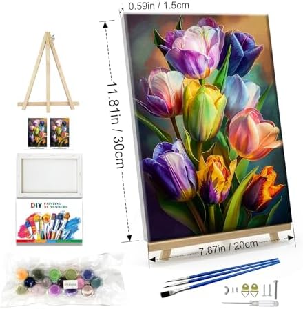 JOOZ Paint by Numbers Kit for Adults Flowers Paint by Number with Frame Floral Paint by Number with Easel Tulip Digital Oil Painting Kits for Gift Home Wall Decor 7.87x11.81 Inch - Image 5