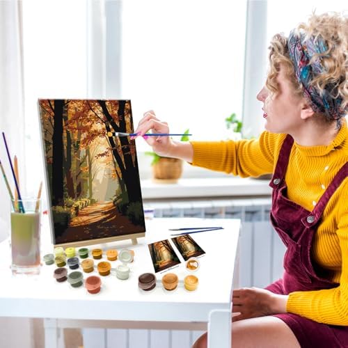 JOOZ Paint by Numbers Kit for Adults with Frame Forest Paint by Number with Easel Autumn Landscape Adult Paint by Number Kits Framed Canvas Tree Oil Painting Kits for Gift Home Wall Decor 8x12 Inch - Image 4