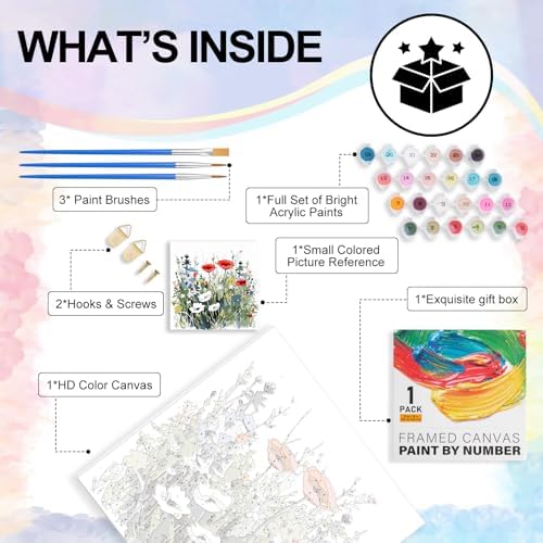 Yezavesu Flower Framed Paint by Numbers Kit for Adults Beginner & Kids Ages 8-12, Wildflowers Paint by Number Without Easel, DIY Adult Paint by Numbers Flowers for Home Wall Decor Gift 10x 10 inch - Image 4