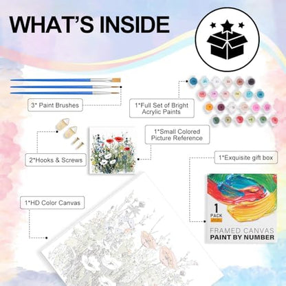 Yezavesu Flower Framed Paint by Numbers Kit for Adults Beginner & Kids Ages 8-12, Wildflowers Paint by Number Without Easel, DIY Adult Paint by Numbers Flowers for Home Wall Decor Gift 10x 10 inch - Image 4