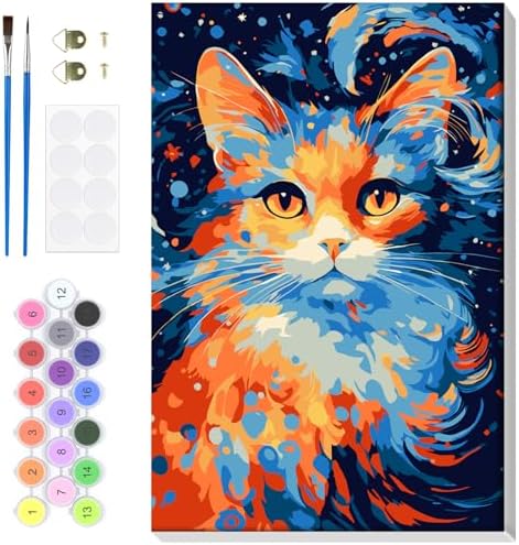 Bowetile Cat Paint by Numbers for Adults Beginners Framed, Easy Adults' Paint-by-Number Kits, DIY Adult Paint by Number Kits on Canvas, Animals Acrylic Number Painting for Home Decor, 8x12in by BOWETILE