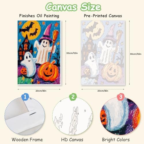 Spandrel Cute Halloween Ghost Paint by Number Kits for Kids & Adults, Pumpkin Paint by Number Kits on Canvas, DIY Acrylic Oil Halloween Painting by Numbers Gitfs for Home Wall Decor, 8x12in - Image 2