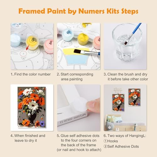 MOGTAA Flowers in Vase Paint by Numbers Kit for Adults with Frame, Flowers Paint by Number Canvas, Landscape Paint by Numbers with Easel, DIY Oil Painting Kit for Home Wall Decor 8 x 12 Inch - Image 6