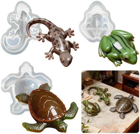 3Pcs 3D Reptile Silicone Molds - DIY Lizard Frog Turtle Resin Casting Mold by RESINGO