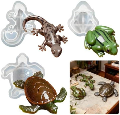 3Pcs 3D Reptile Silicone Molds - DIY Lizard Frog Turtle Resin Casting Mold by RESINGO
