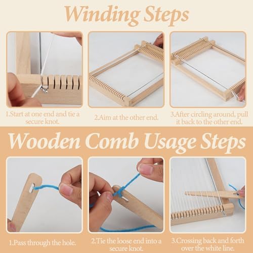 ASTIMESA 11.4'' x 7.4''/29 x 19 CM Wooden Weaving Loom Kit, Multi-Craft Weaving Loom for Adults Frame with 12 Colorful Yarns & Tools DIY Beginners Knitting Blanket Tapestry - Image 4