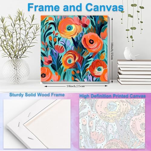Artunion Framed Paint by Numbers Kit for Adults Beginners & Kids Ages 8-12,Red Flowers Paint by Number with Frame,Floral Paint by Numbers Kit on Canvas 10 * 10 Inch Without Easel - Image 5