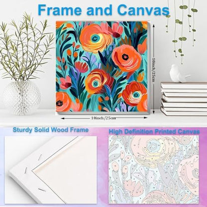 Artunion Framed Paint by Numbers Kit for Adults Beginners & Kids Ages 8-12,Red Flowers Paint by Number with Frame,Floral Paint by Numbers Kit on Canvas 10 * 10 Inch Without Easel - Image 5