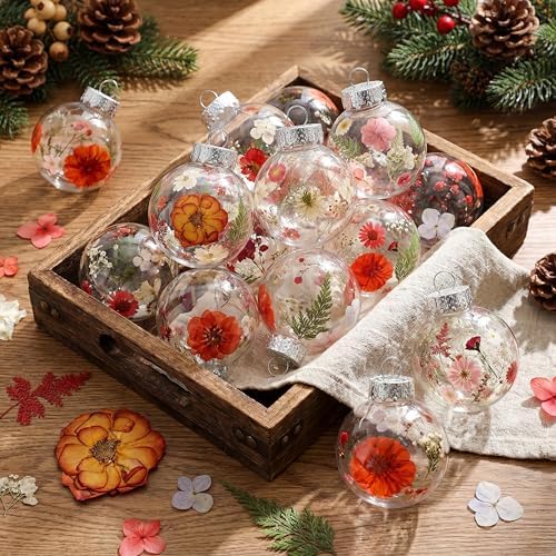Gemscream 121 Pcs 20 Sets 2.36 inch Pressed Flower Craft Kit for Adults Womens Kit DIY Fillable Crafts Balls Dried Pressed Flowers Art Plastic Hanging Balls for Home Decor, Keepsake Crafts by Gemscream