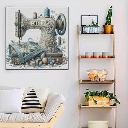 Sewing Machine Stamped Cross Stitch Kits - Vintage Sewing Machine Counted Cross Stitch Kits for Adults, Needlepoint Cross-Stitch Patterns Dimensions Needlecrafts Embroidery Kits 13.7x13.7 Inches - Image 3