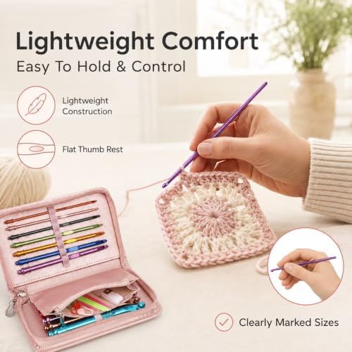 Coopay Crochet Hooks Set with Zipper Pouch, 16PCS Metal Crochet Needles - Image 3