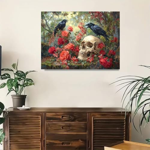Skull Roses Paint by Numbers Kit for Adults Framed Canvas, Frameworkless - Image 5