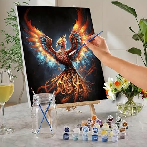 MaiMMaledy Paint by Numbers Kit for Adults Beginners Canvas Pictures with Framed Drawing Painting Acrylic Pigment with Wooden Triangle Easel Colorful Fire Phoenix 8Wx12L inch - Image 2
