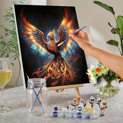 MaiMMaledy Paint by Numbers Kit for Adults Beginners Canvas Pictures with Framed Drawing Painting Acrylic Pigment with Wooden Triangle Easel Colorful Fire Phoenix 8Wx12L inch - Image 2