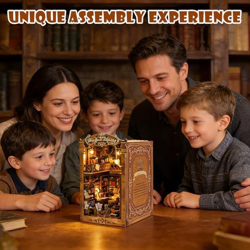 Book Nook Kit, 3D Wooden Puzzles Booknook Dollhouse with LED Light - Image 7