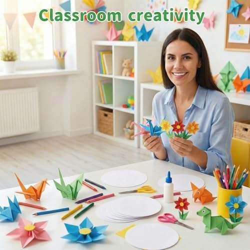 Koogel 300 Sheets Circle Origami paper, 6 Inches Craft White Copy Paper, for Arts and Crafts Making, Student Back to School Supplies - Image 2
