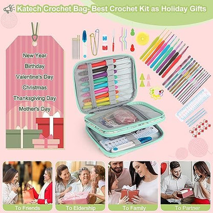 Katech Crochet Hooks Set with Crochet Case, 73 pcs Knitting Accessories Ergonomic Crochet Hook for Making Bag, Glovers, Sock, Colorful Soft Handle Knitting Needles Kits DIY Hand Tool - Image 6