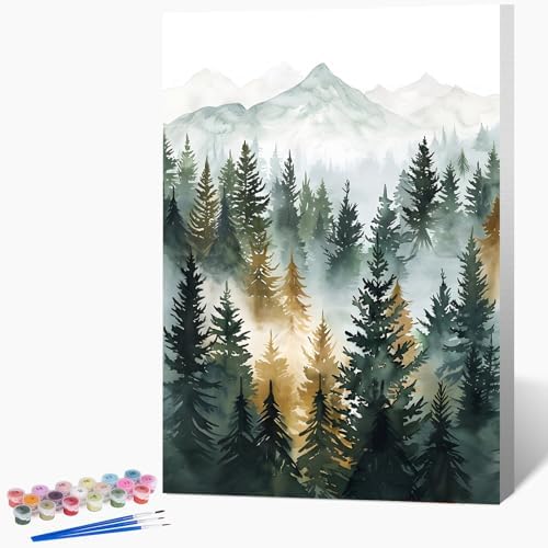 Framed Paint by Numbers Kit for Adults Beginner & Kids Age 8-12, Easy Landscape Adult Paint by Number Kits on Canvas, DIY Acrylic Forest Number Painting for Adults Mountain for Home Decor 8x12 Inch by Unknown