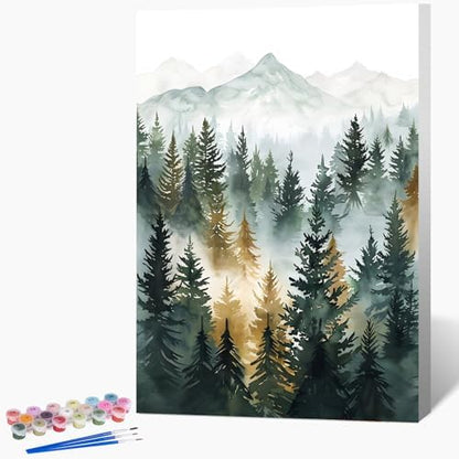 Framed Paint by Numbers Kit for Adults Beginner & Kids Age 8-12, Easy Landscape Adult Paint by Number Kits on Canvas, DIY Acrylic Forest Number Painting for Adults Mountain for Home Decor 8x12 Inch by Unknown