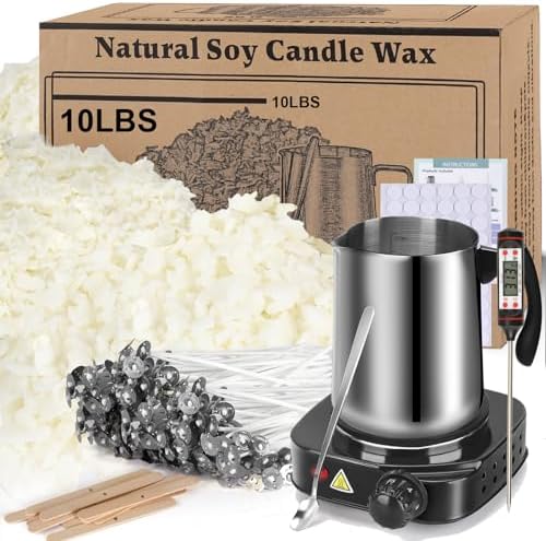 Soy Wax Candle Making Kit Supplies With Wax Melter, Natural Candle Wax For Candle Making, DIY Art&Crafts Kit for Adults,Beginner, Including 10lbs Soy Wax Flakes, Electric Stove,CandleWick,Melting Pot by CandleMakingKits