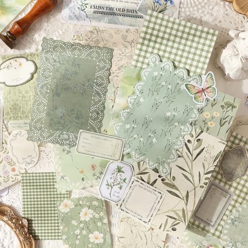 OKUPAN Scrapbook Supplies Kit – 100Pcs Vintage Floral Scrapbook Paper & Junk Journal Stickers, Journaling Supplies for Bullet Journaling, Retro Crafts, Mixed Media, Planner, Collage Card Album (Green) - Image 3
