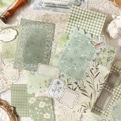OKUPAN Scrapbook Supplies Kit – 100Pcs Vintage Floral Scrapbook Paper & Junk Journal Stickers, Journaling Supplies for Bullet Journaling, Retro Crafts, Mixed Media, Planner, Collage Card Album (Green) - Image 3