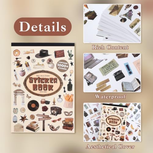 1000+ PCS Retro Vintage Sticker Book, Old Fashion Little Object Theme Aesthetic Stickers for Scrapbooking, Art Journaling, Junk Journal Supplies for Adults Teens Girls DIY Crafts Decorations - Image 5