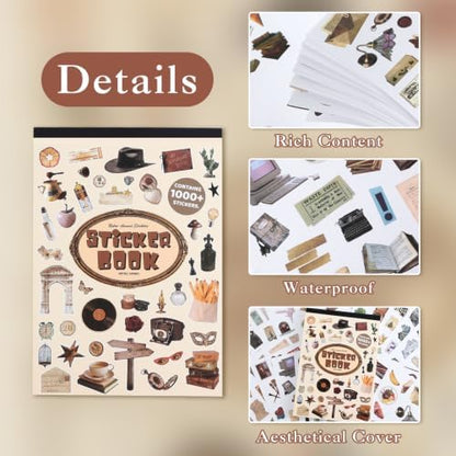 1000+ PCS Retro Vintage Sticker Book, Old Fashion Little Object Theme Aesthetic Stickers for Scrapbooking, Art Journaling, Junk Journal Supplies for Adults Teens Girls DIY Crafts Decorations - Image 5