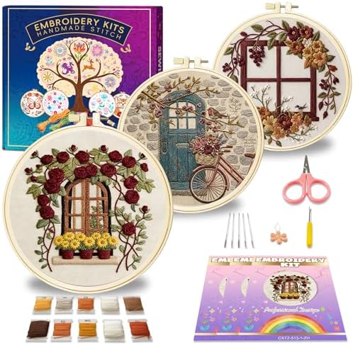 Huacan Embroidery Kit for Adults Beginners with 3 Hoops & Gift Box by Home